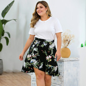 Fusta de dama cu talie inalta cu model floral - marime mare