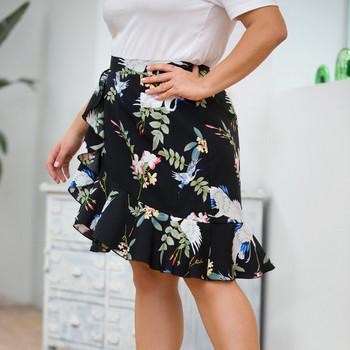 Fusta de dama cu talie inalta cu model floral - marime mare