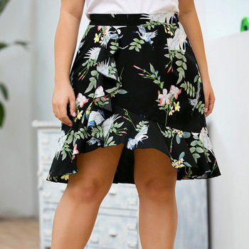 Fusta de dama cu talie inalta cu model floral - marime mare