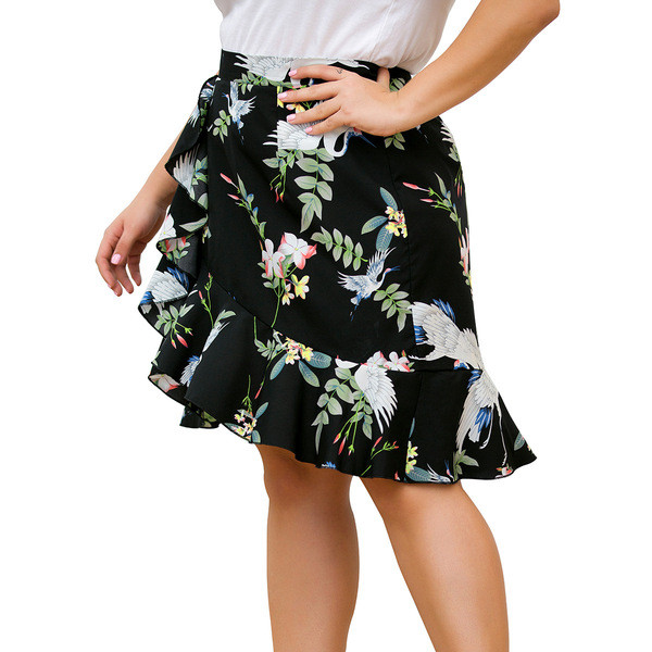 Fusta de dama cu talie inalta cu model floral - marime mare