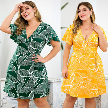 Rochie casual dama cu decolteu in V si legaturi in talie in doua culori - marimi mari