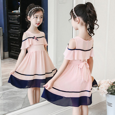 Rochie moderna pentru copii pentru fete in trei culori cu panglica