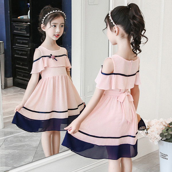 Rochie moderna pentru copii pentru fete in trei culori cu panglica