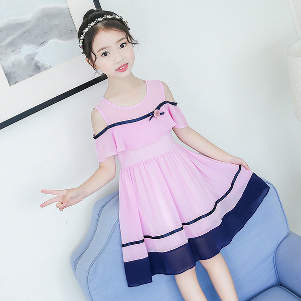 Rochie moderna pentru copii pentru fete in trei culori cu panglica