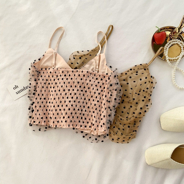 Maieu scurt de damă cu puncte în roz și maro