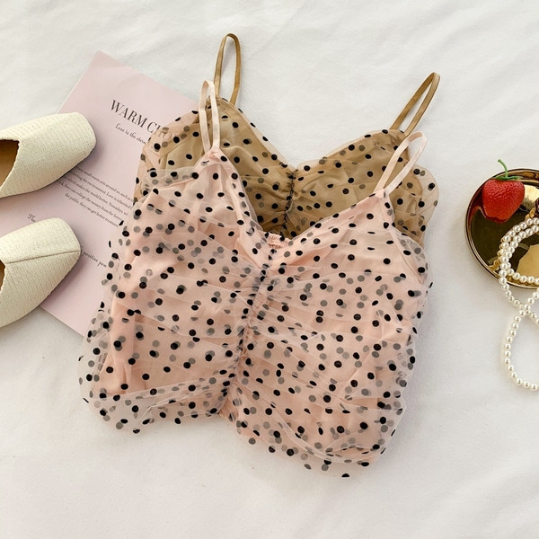 Maieu scurt de damă cu puncte în roz și maro