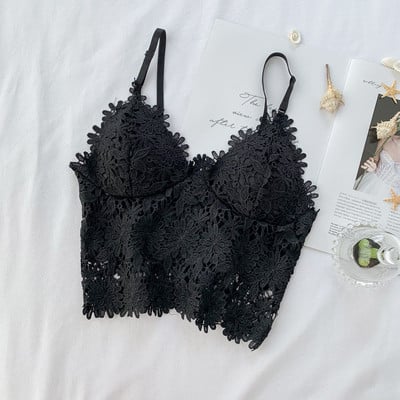 Дантелено дамско бюстие с тънки презрамки в черен и бял цвят