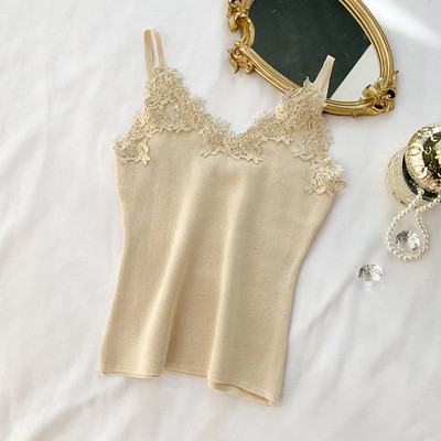 Actual maiou de dama cu bretele subtiri si dantela in mai multe culori