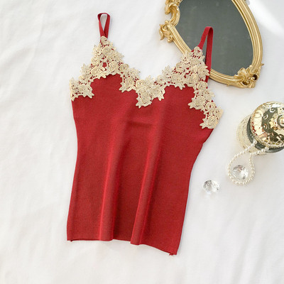 Actual maiou de dama cu bretele subtiri si dantela in mai multe culori