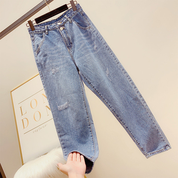 Blugi moderni de dama cu talie inalta in albastru