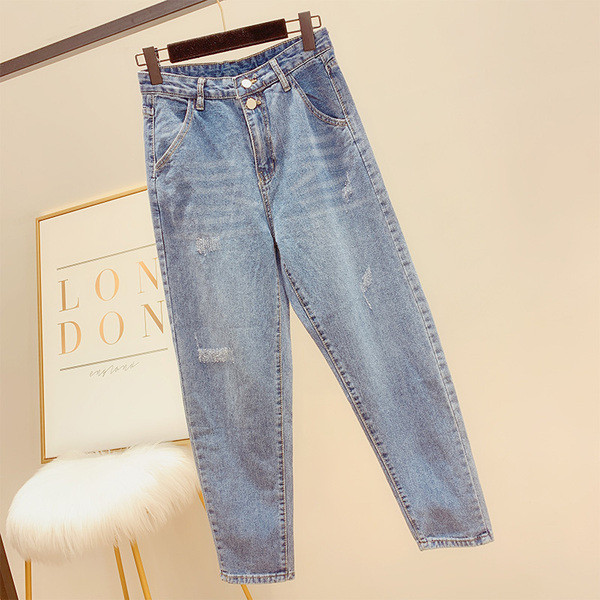 Blugi moderni de dama cu talie inalta in albastru