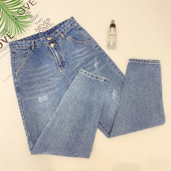 Blugi moderni de dama cu talie inalta in albastru