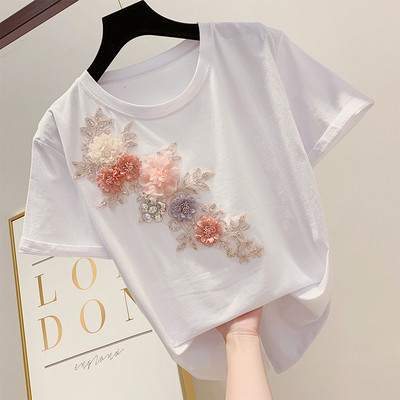 Tricou de damă modern cu flori element 3D