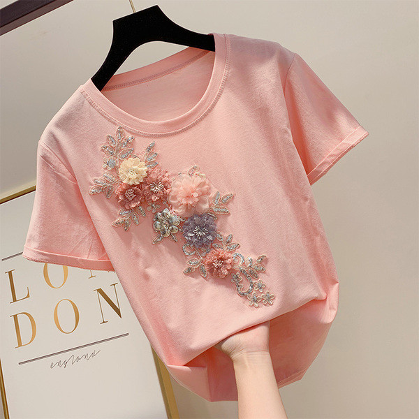 Tricou de damă modern cu flori element 3D