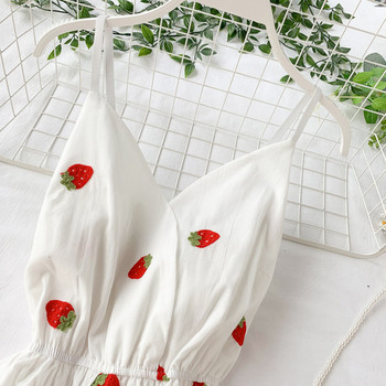 Лятна дамска рокля разкроен модел с тънки презрамки в бял цвят