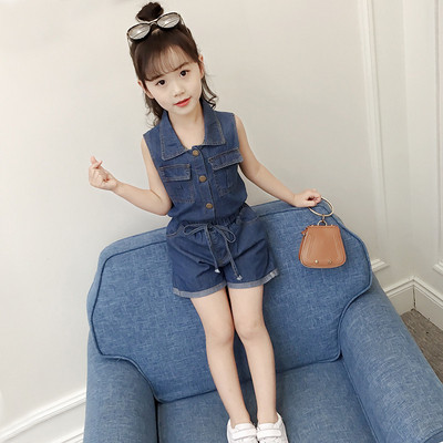 Set de denim pentru fete pentru copii din pantaloni scurți și maiou