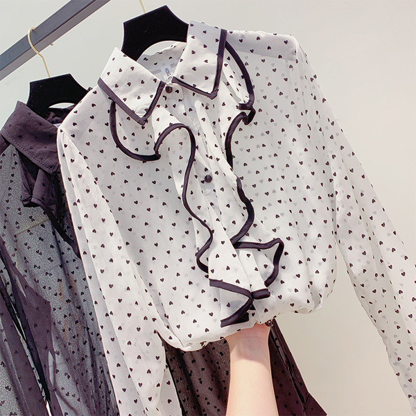 Cămașă de damă elegantă cu buline în două culori