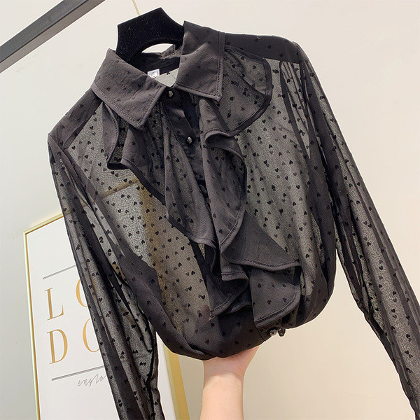 Cămașă de damă elegantă cu buline în două culori