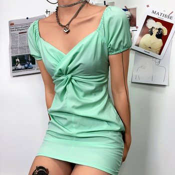 Rochie casual dama model subtire cu maneci scurte de culoare verde