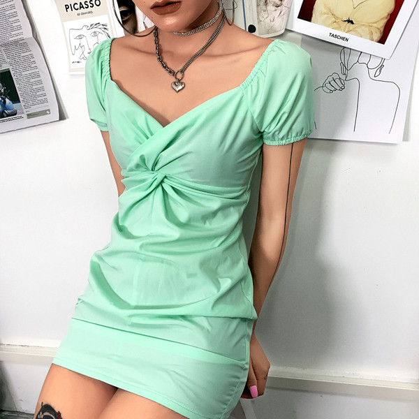 Rochie casual dama model subtire cu maneci scurte de culoare verde