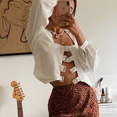 Cămașă scurtă de damă modernă cu mâneci lungi în culoarea albă