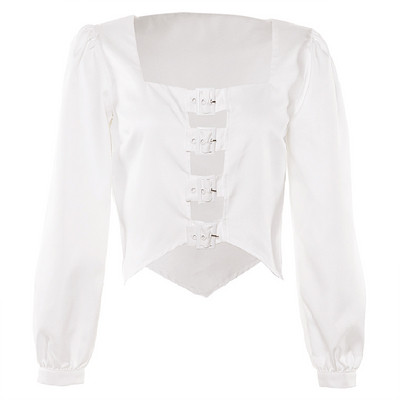 Cămașă scurtă de damă modernă cu mâneci lungi în culoarea albă