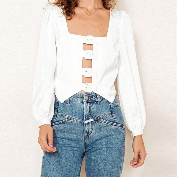 Cămașă scurtă de damă modernă cu mâneci lungi în culoarea albă