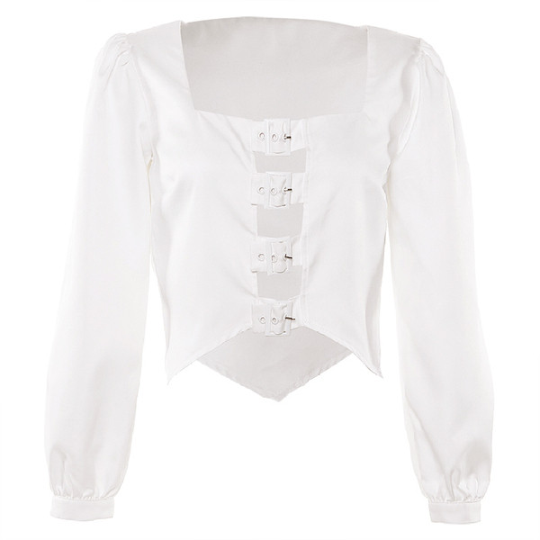 Cămașă scurtă de damă modernă cu mâneci lungi în culoarea albă