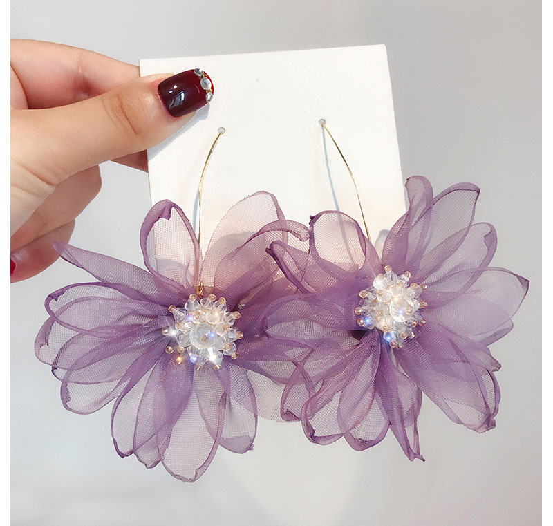 Cercei eleganti de dama in alb si mov