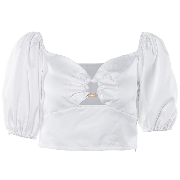 Bluză scurtă de damă cu mâneci largi de culoare albă