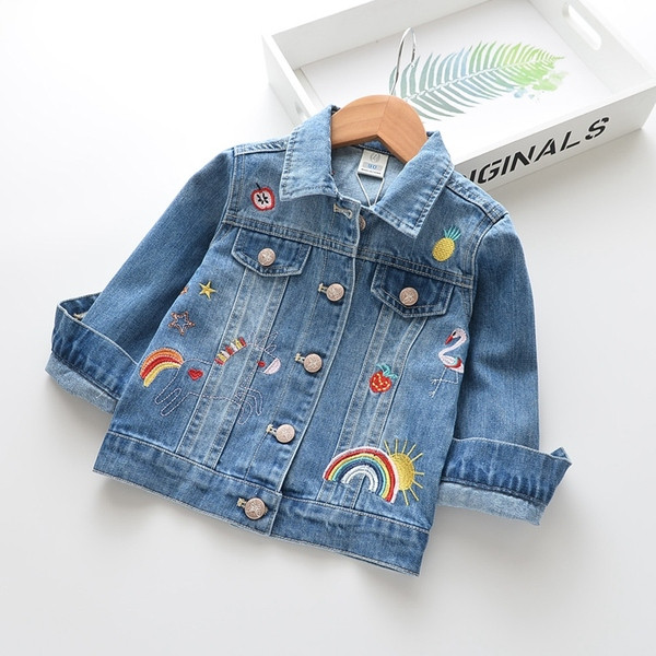 Jachetă de blugi pentru copii modernă cu broderie pentru fete