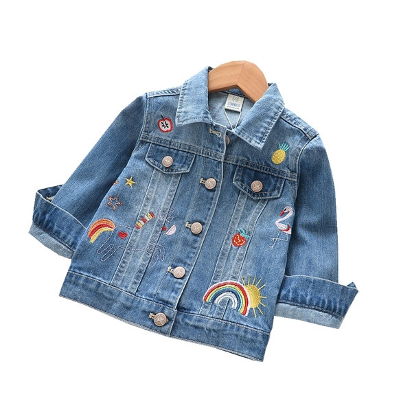 Jachetă de blugi pentru copii modernă cu broderie pentru fete