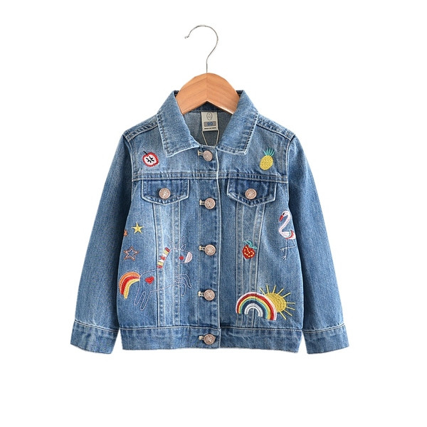 Jachetă de blugi pentru copii modernă cu broderie pentru fete