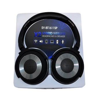 Bluetooth слушалки HYBRID SY-BT1611SP слушлки и спийкър 2 в 1 - TF/SD карта, FM радио, USB - черни с графит