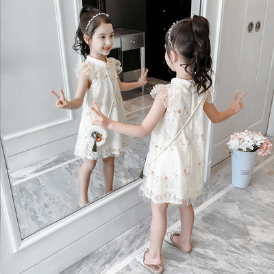 Модерна детска дантелена рокля за момичета в два цвята с флорални мотиви
