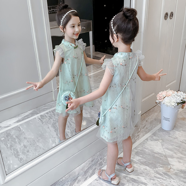 Rochie moderna pentru copii din dantela pentru fete in doua culori cu motive florale