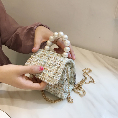 Geanta de dama eleganta in doua culori cu perle