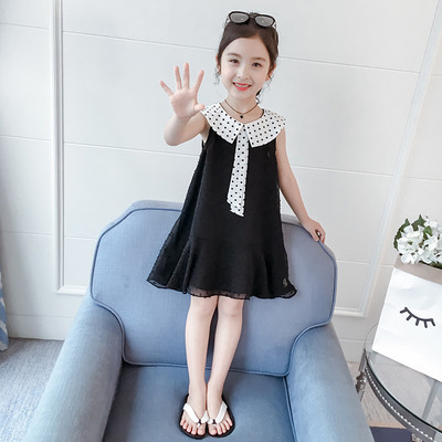 Rochie pentru copii la modă pentru fete în trei culori cu buline și panglică