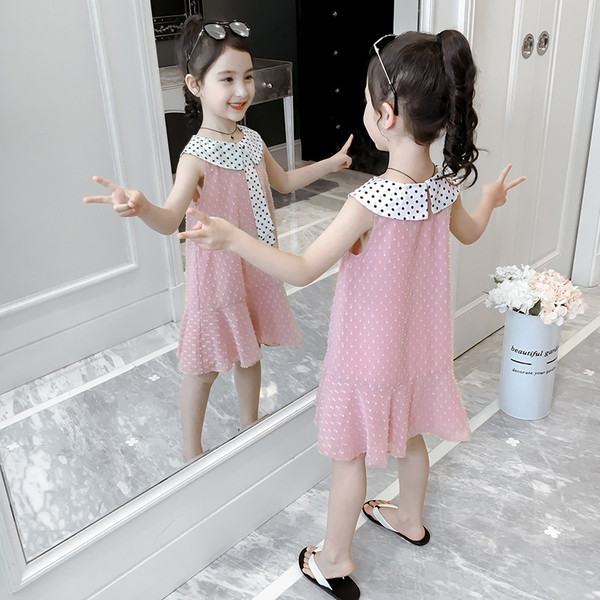 Rochie pentru copii la modă pentru fete în trei culori cu buline și panglică