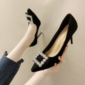 Pantofi eleganti de dama cu toc subtire si decor in mai multe culori