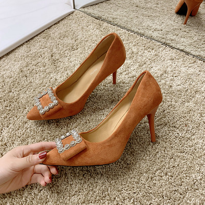 Pantofi eleganti de dama cu toc subtire si decor in mai multe culori