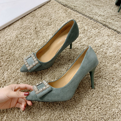 Pantofi eleganti de dama cu toc subtire si decor in mai multe culori