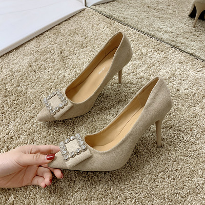 Pantofi eleganti de dama cu toc subtire si decor in mai multe culori