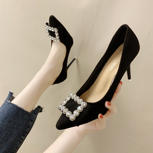 Pantofi eleganti de dama cu toc subtire si decor in mai multe culori