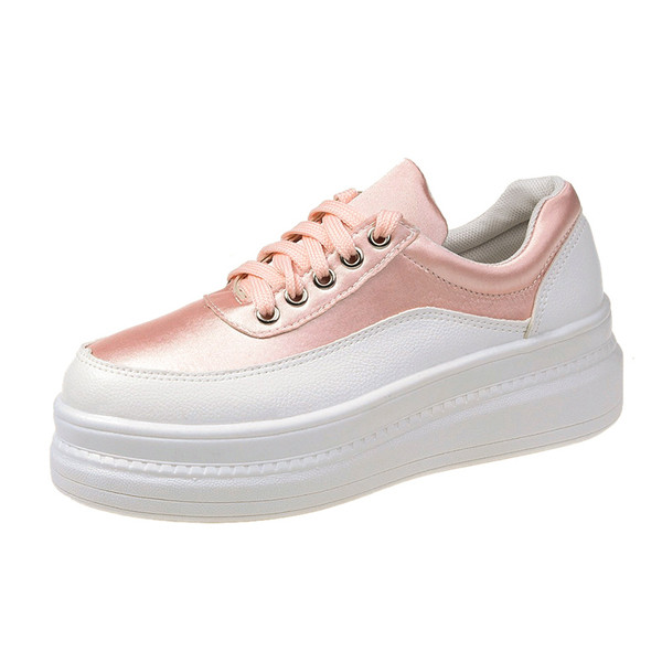 Γυναικεία παπούτσια casual  με  κορδόνια σε λευκό και ροζ χρώμα