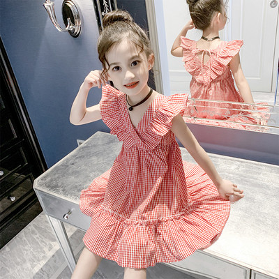 Модерна детска карирана рокля в червен и черен цват - разкроен модел