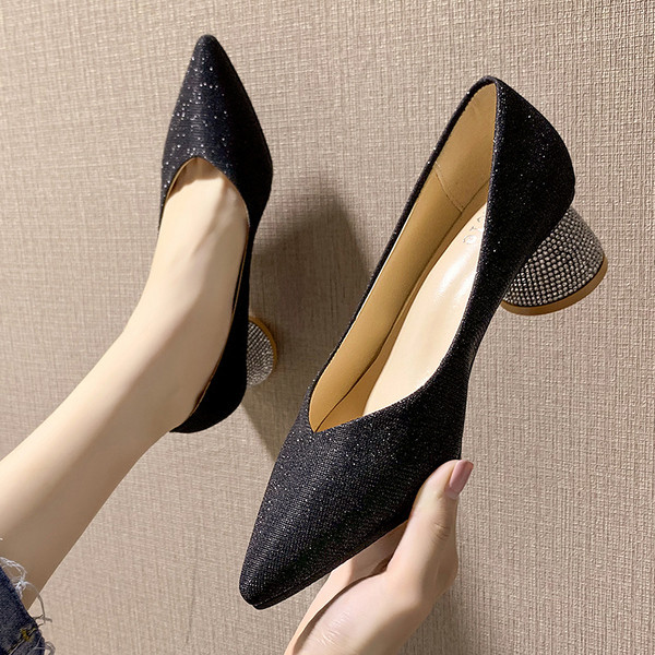 Pantofi eleganti de dama cu toc stralucitor in mai multe culori