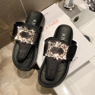 Papuci casual de dama cu pietre in negru si roz