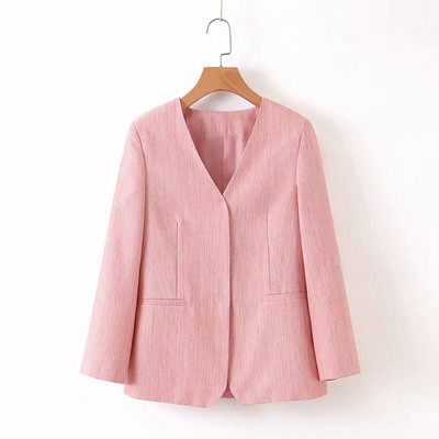 Дамско елегантно сако с дълъг ръкав в розов цвят