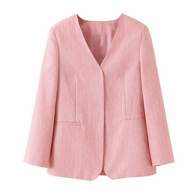 Дамско елегантно сако с дълъг ръкав в розов цвят